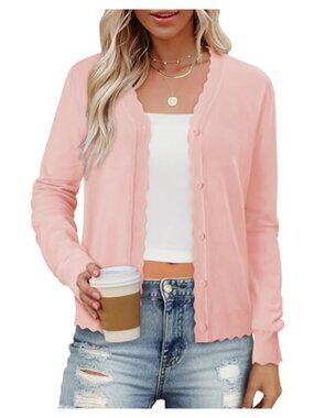 Women Long Sleeve Knit Cropped Cardigan Flowy Sweater